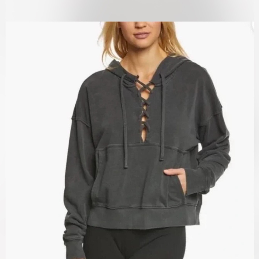 FP MOVEMENT  Beileve It Hoodie Size XS terry cloth grey lace up